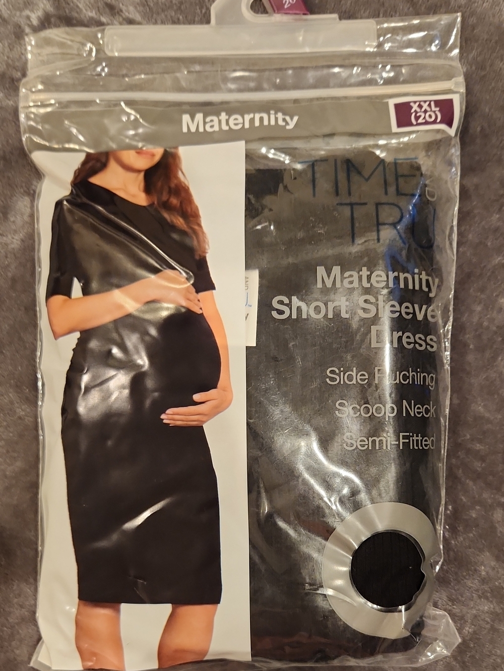 Time and Tru Black Maternity Short Sleeve Scoop Neck Dress